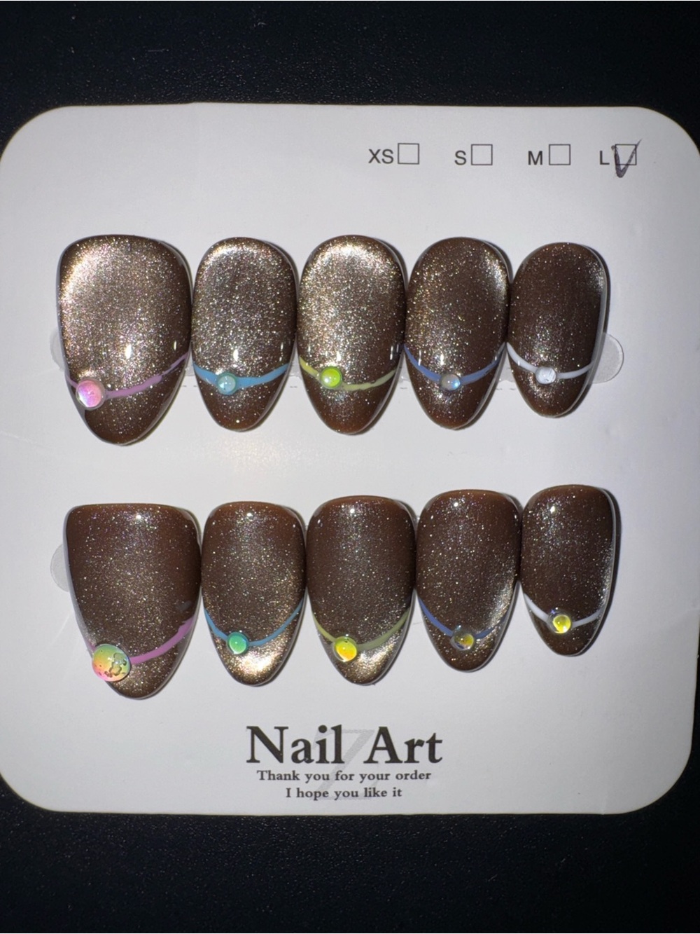 Shimmery Gray Press-On Nails with Iridescent Accent Stones